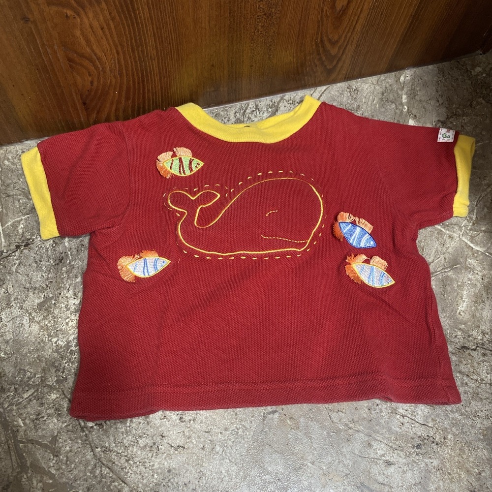 Vintage McBaby 'Best‎ Buddies' Red Short Sleeve Whale Fish Shirt Size 6-9 Months